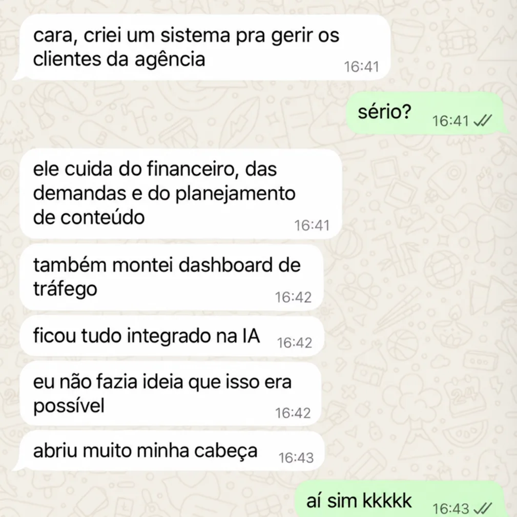 Depoimento de aluno da masterclass no WhatsApp