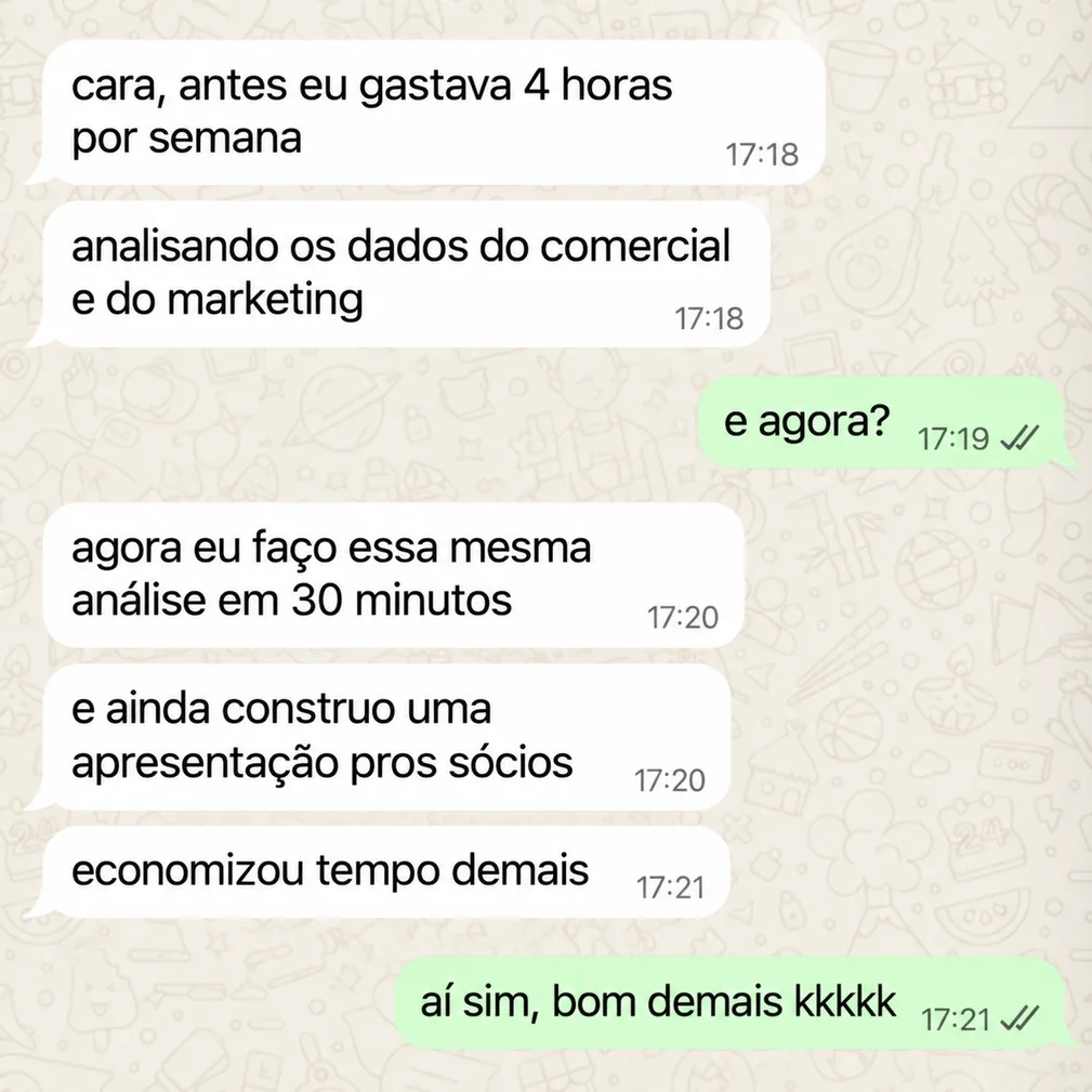 Depoimento de aluno da masterclass no WhatsApp